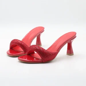 Women’s High Kitten Heels Summer Peep Toe Sandals Stiletto Mules with Rhinestones Lace Up High Top Style Soft Outdoor Style