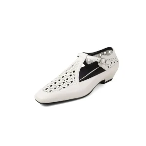 Women’s High Quality Genuine Leather Flat Loafers Breathable Dress Shoes with Solid Pattern Fashion Trend for Summer