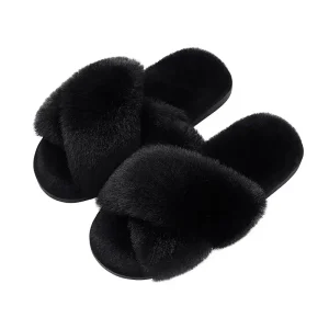 Women’s High Quality Luxury Plush Indoor Slippers Custom Indoor Winter Slipper Cross-Fur Design Fashionable Anti-Slippery