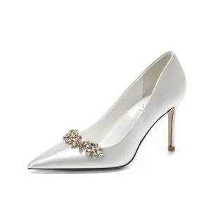 Women’s High Quality Satin Wedding Shoes Female Heels with Low Thin Heel and Pointed Design New Season Bridal Shoes for Summer