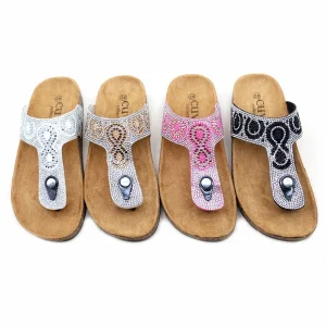 Women’s High Quality Summer Shiny Flip-flops Casual Cork Platform Fashion slippers Breathable Rhinestone Women’s slippers Women