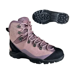 Women’s High Top Pink Waterproof Hiking Boots Two layer Suede Mesh Injection Rubber PU Sole with Purple Accent 3514