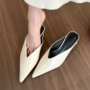 Women’s High Top Slip-On Pointed-Toe Mule Slippers with Height Increasing Slimming Effect Thin Heels for Outdoor Summer Wear