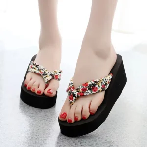 Women’s High-heeled Platform Slippers Beach Non-slip Flip-flops Ladies Students Sandals Platform High-heeled Household Slippers