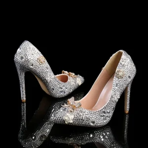 Women’s High-heeled Sandals Rhinestones Decoration for Banquets Weddings Bridesmaids Pointed High Heels