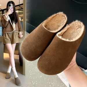 Women’s Home Outdoor Fleece Lined Slippers EU Size 35 44 Winter Mule Shoes Anti Slip Wide Feet Lazy Warm Casual Footwear