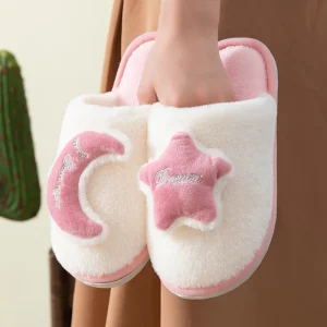 Women’s Home Slides Fluffy Custom Moon Star Casual Summer Flat Fur Indoor House Soft Bedroom Plush Winter EVA Slippers