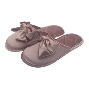 Women’s House Slippers with Bow Memory Foam Slip on Smooth Velvet Soft Indoor Quilted Slippers