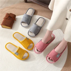 Women’s Indoor Anti-Slip Flax Linen Spring Summer Flat Shoes Soft Breathable Bedroom Slippers for Male Home Comfort Footwear