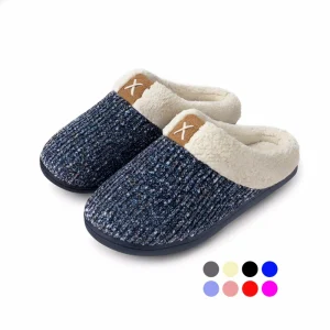 Women’s Indoor Bedroom Slipper Toe Heather Pattern Wool-Like House Shoe Anti-Skid Rubber Sole Gift