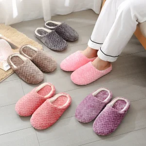 Women’s Indoor Fur Slippers Warm Plush Autumn Winter Shoes for House Flat or Floor Soft Silent Slides for Bedroom