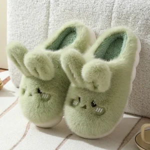 Women’s Indoor Home Slippers Winter Lovely Rabbit Cotton with Non-Slip EVA Plush Slipper
