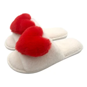Women’s Indoor LOVE Slippers Fuzzy Fluffy Memory Foam Non-slip Soft Sole Fuzzy Lined 3D Heart Open Toe