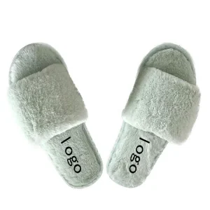 Women’s Indoor Slippers with Soft Fuzzy Faux Fur Winter Warm Open Toe Design