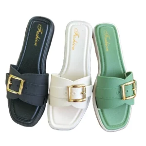 Women’s K Style Fashion Tweed Mules Flats Casual Summer Outwear with Square Buckle for Beach or Student Life for Spring