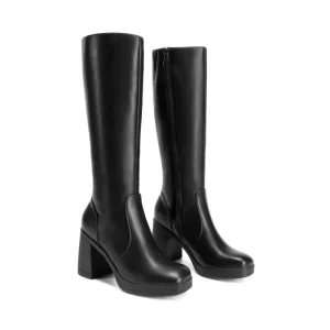 Women’s Knee High Boots Platform Square Toe Chunky Block Heeled Stylish Comfortable Tall Boots with Side Zipper