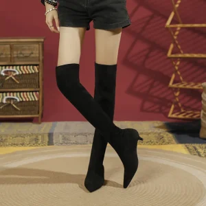 Women’s Knee-High Long Boots Over-the-Knee Stiletto High Heel Pointed Toe Shoes Suede Fashion Ladies Boot
