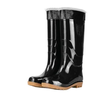 Women’s Knee High PVC Upper Anti Odor All Seasons Round Toe Rain Boots with Velvet Lining Rubber Outsole Labor Protection Export
