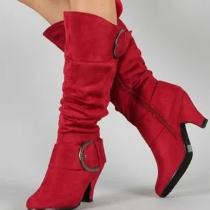 Women’s Knee High Pu Leather Boots Over the Knee High Heel Pointed Toe Shoes Stretchy Long Warm Fashion Ladies Boot