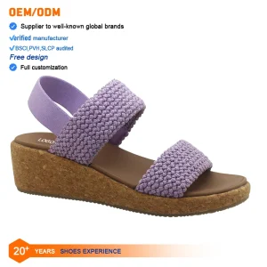 Women’s Knit Strap Cork Wedge Sandals Casual Comfort Slingback Summer Shoes