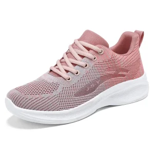 Women’s Korean Classic Breathable Mesh Casual Running Shoes with Lace Up Closure and Low Heel Design