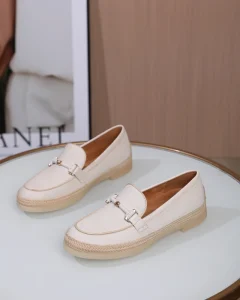 Women’s Korean Classic Soft Breathable Lightweight Genuine Leather Upper Slip-On Toe Casual Loafers Comfort Rubber Fashion Trend