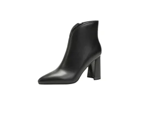 Women’s Korean Pointed Toe V Cut Chelsea Boots High Block Heel Genuine Leather Ankle Formal for Office Autumn