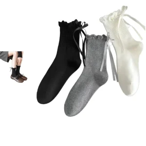 Women’s Korean Style JK Ruffle Lace Cartoon Soft Breathable Ankle Socks Cute Bowknot Preppy Cotton Girls