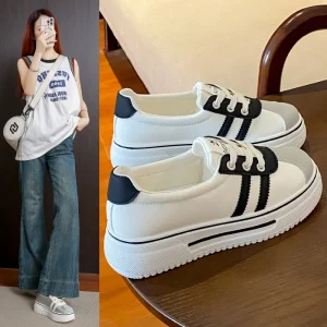 Women’s Korean Style White Shoes Shallow Mouth Breathable Casual Lace Up Autumn Fashion Inspired Forrest Gump Ins Student
