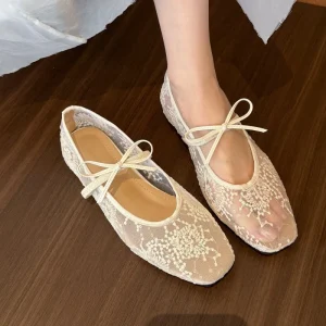 Women’s Lace Bow Ballet Flats PU Flat Shoes for Daily Office Wedding Party OEM ODM Service