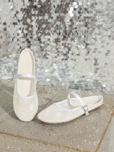 Women’s Lace Mary Jane Mules White & Apricot Adjustable Buckle Factory Available