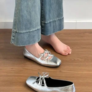 Women’s Lace-Up Bow Mary Jane Flat Shoes Breathable Ballet Shoes