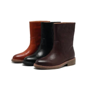 Women’s Lace-Up Genuine Leather Mid-Calf Boots Breathable Comfortable