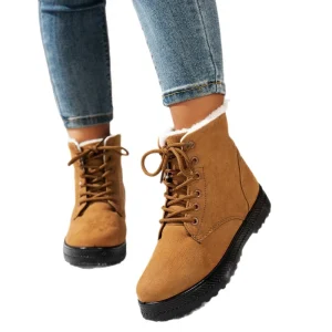 Women’s Lace Up Snow Boots Lightweight Non Slip Thick Straps Warm Cotton Upper Mid Calf Length Wedge Heel for Outdoor Use