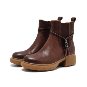 Women’s Lace-Up Strap Elastic Winter Calf Boots with Rubber Outsole