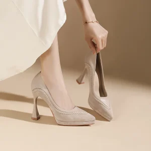 Women’s Lace up Pointed Toe Stiletto Heel Pumps 10 cm Color block Velvet Upper Platform Thick Sole Summer Shoes