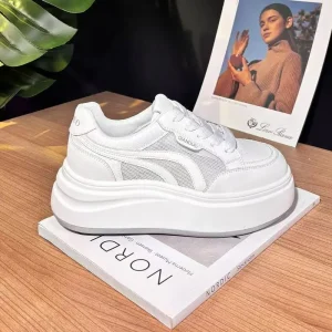Women’s Lace up Spring Autumn Walking Shoes Low Top Skate Shoes Breathable Cushioning Fashion Trend Height Increasing Anti Slip