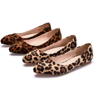 Women’s Large Plus Size Leopard Print Suede Flat Shoes Winter Fashion Trend Ballerinas Pointed Toe Slip-On Casual Boat Flats