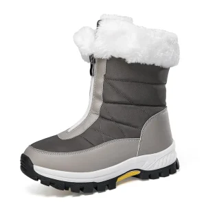 Women’s Large Size Breathable Midi Snow Boots Front Zipper Waterproof Winter Non-slip Warm Cotton EVA Insole TPR Outsole Space