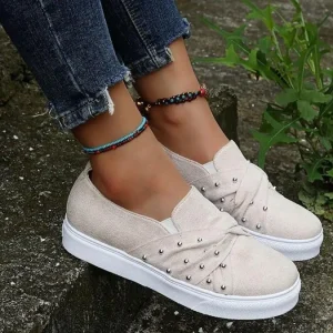 Women’s Large Size Casual Flat Shoes Fashionable Four-Season Canvas Sneakers for Autumn Summer Spring