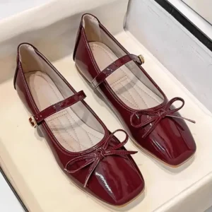 Women’s Large Size Elegant Slip On Ballet Style Dance Shoes Solid Color Soft Widened Flats with Buckle Closure Shoes With Bow