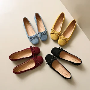 Women’s Large Size Flat Shoes Bow Flat Square Toe Casual Slip On Shoes Soft Sole