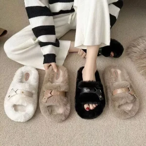 Women’s Large Size Fluffy Plush Home Shoes Non-slip Soft Warm House Indoor Slippers