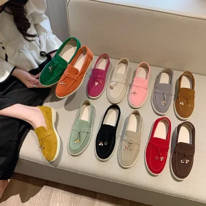Women’s Large Size Loafers Slip-On Comfort Suede Tassel Flat Buckle Retro Casual Shoes