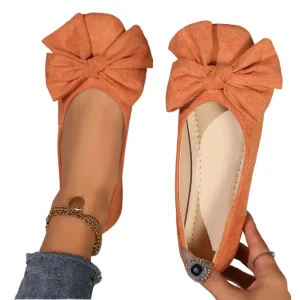 Women’s Large Size Platform Velvet Round Toe Slip-On Loafer Shoes with Bow Dot Design Spring Fashion Comfort