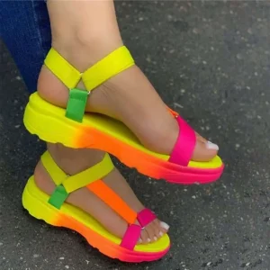 Women’s Large Size Sandals with Thick Sole Color Combination Beach Shoes