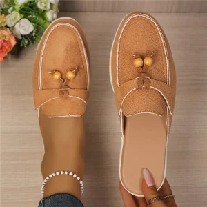 Women’s Large Size Slip-On European Style Casual Thick Sole Suede Upper Anti-Slip Lightweight Bead Decorated Slippers