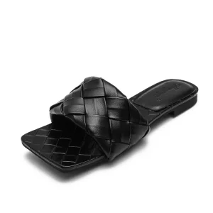 Women’s Large Size Summer Square Toe Flats Sandals Braided EVA Insole Platform Soft for Slippers