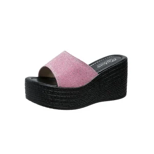 Women’s Large Size Super High-Heeled Slides for Slippers Comfortable Wedge Design with Slope