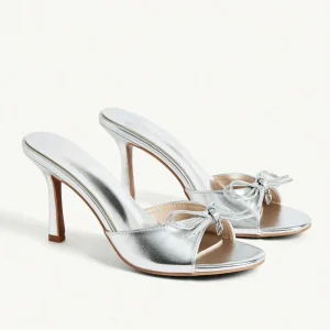 Women’s Large Size White PU Leather Stiletto Heel Mules Sandals Upper Pointed Height Increasing for Winter/Summer Sexiness